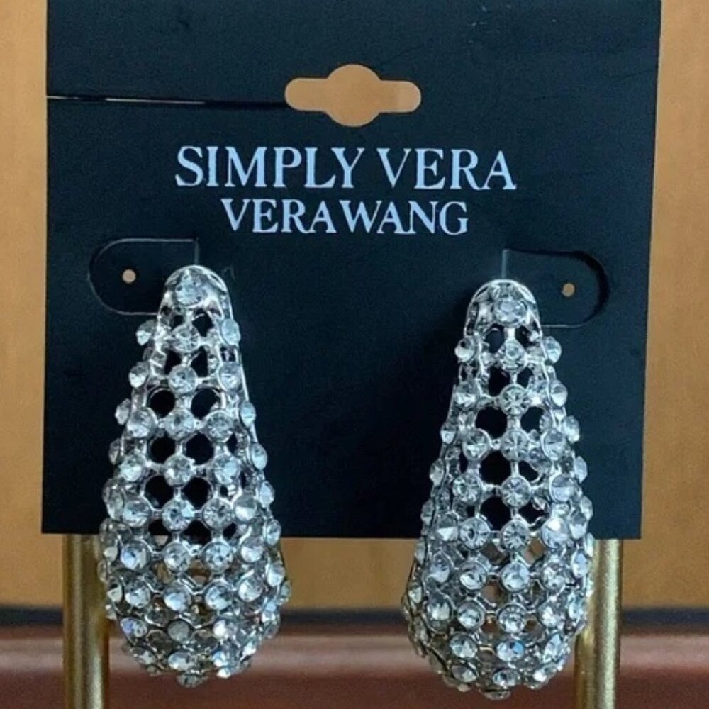 VERA WANG Glamorous Silver Clear Crystal 1.75" C Hoop Statement Earrings**NEW! - Picture 3 of 3
